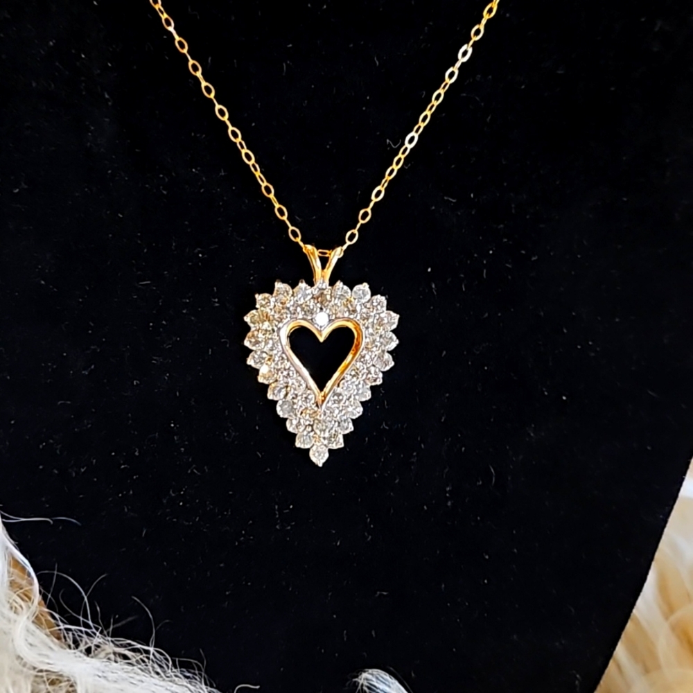 Gorgeous, rare, unique, double layered, natural diamond 14kt gold pendant.